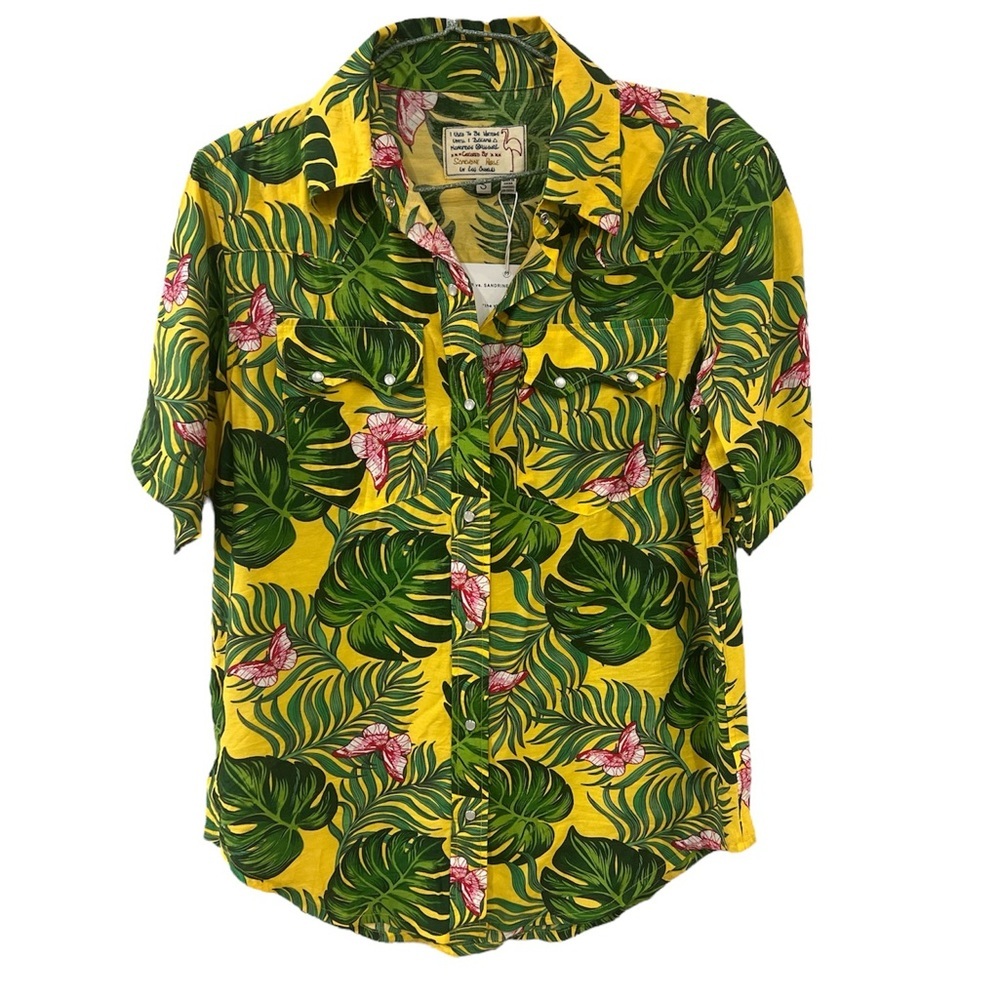 Sandrine Rose Yellow Palm Trees Hawaiian Shirt Size S